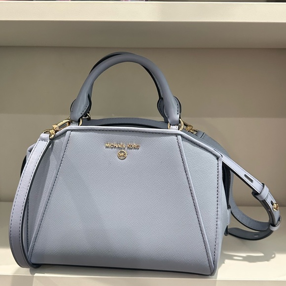 MICHAEL KORS Cleo Small Satchel Crossbody Bag Pale Blue | purse - Picture 1 of 12